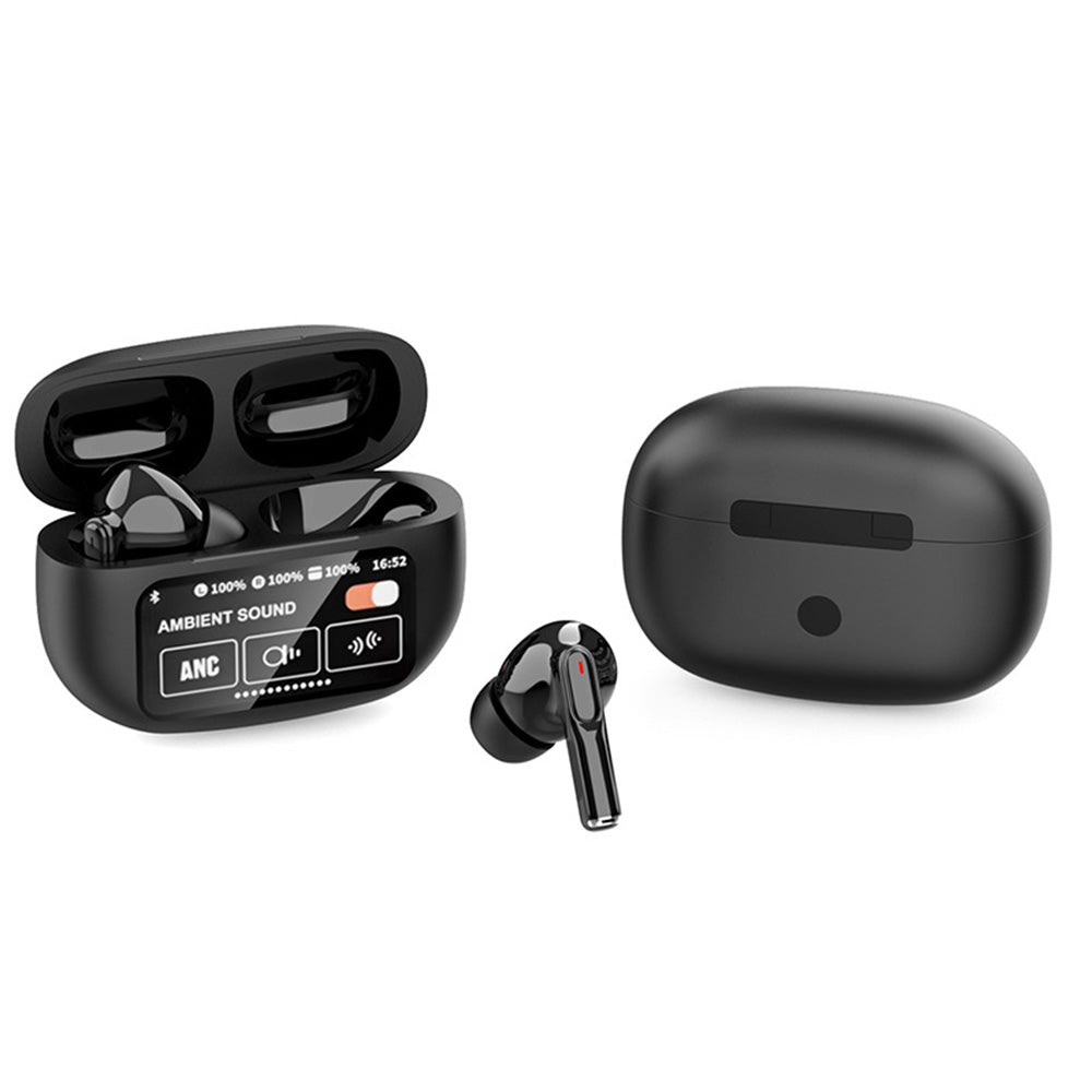 Touch Control Case Bluetooth Headphone Wireless Smart Earbuds with Digital Display Black