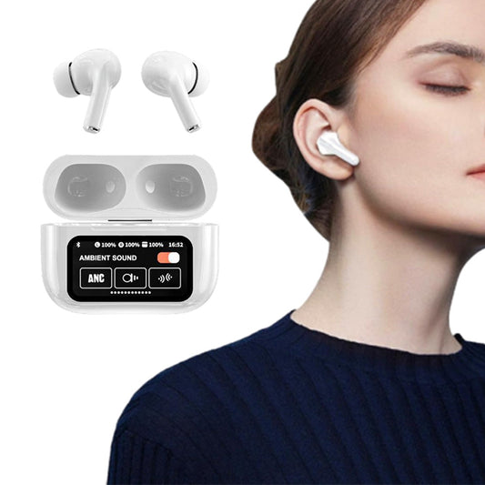 Touch Control Case Bluetooth Headphone Wireless Smart Earbuds with Digital Display White