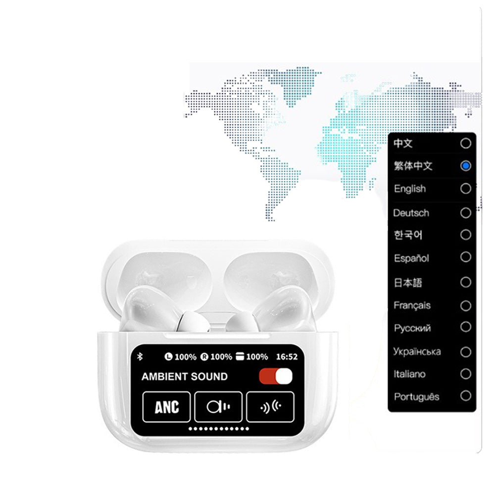 Touch Control Case Bluetooth Headphone Wireless Smart Earbuds with Digital Display White