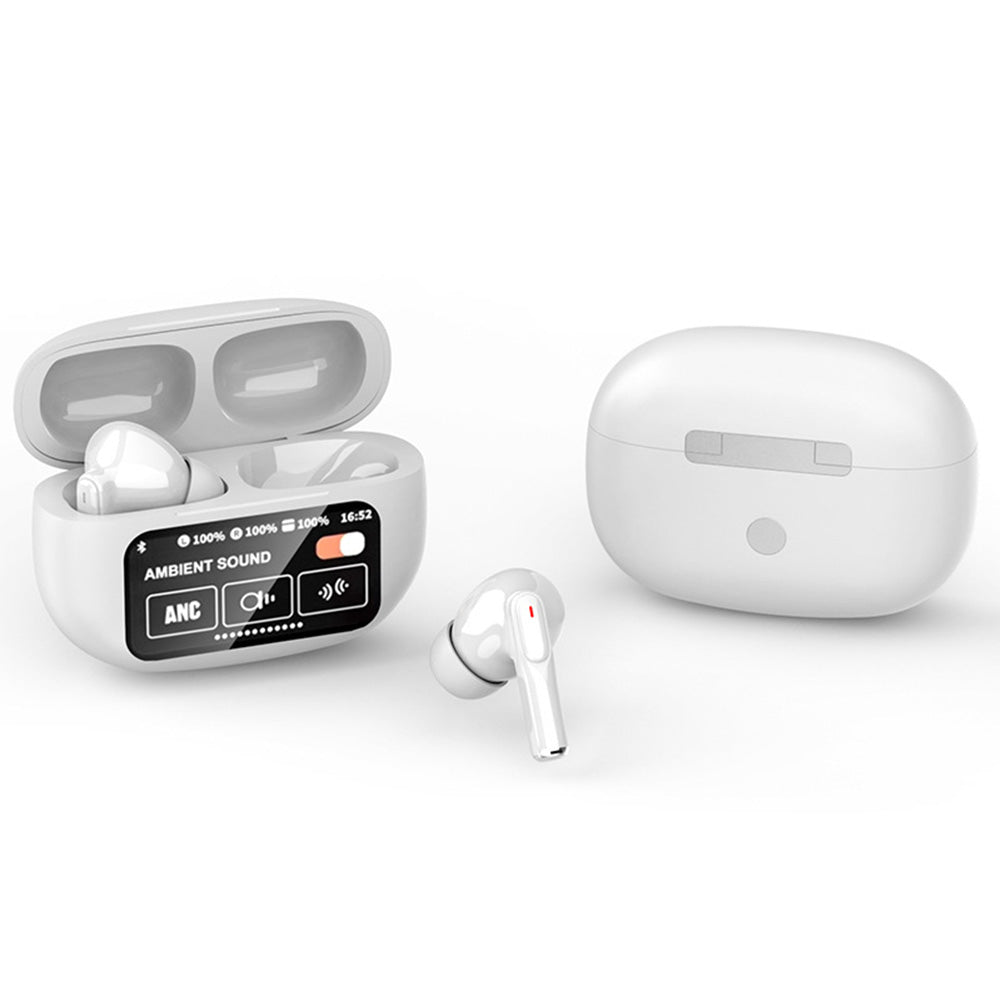 Touch Control Case Bluetooth Headphone Wireless Smart Earbuds with Digital Display White
