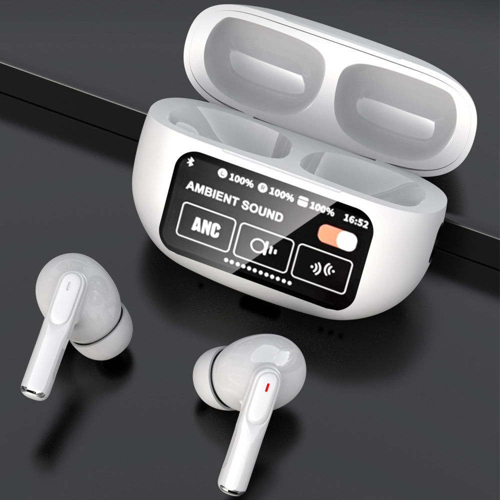Touch Control Case Bluetooth Headphone Wireless Smart Earbuds with Digital Display White
