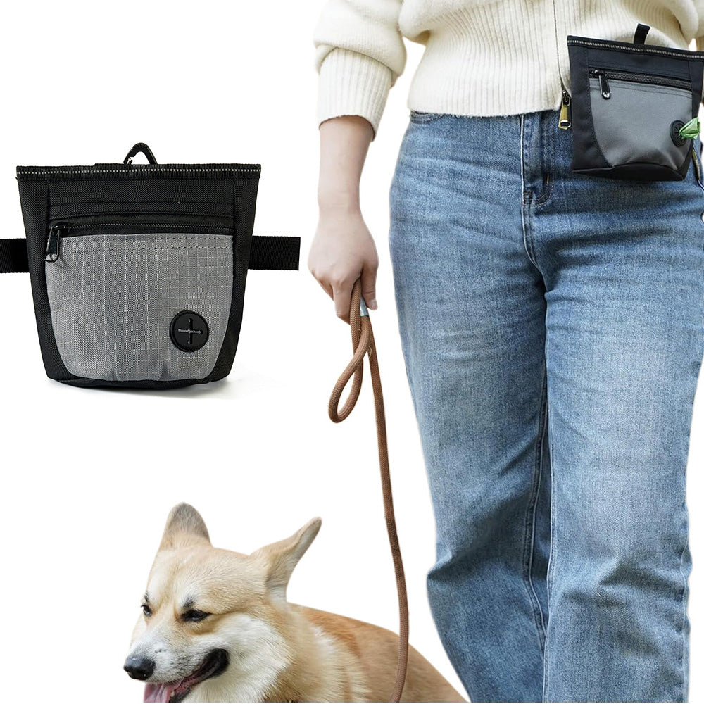 Hands-Free Dog Treat Pouch with Auto-Snap Closure Pet Snack Bag for Training Walking Black