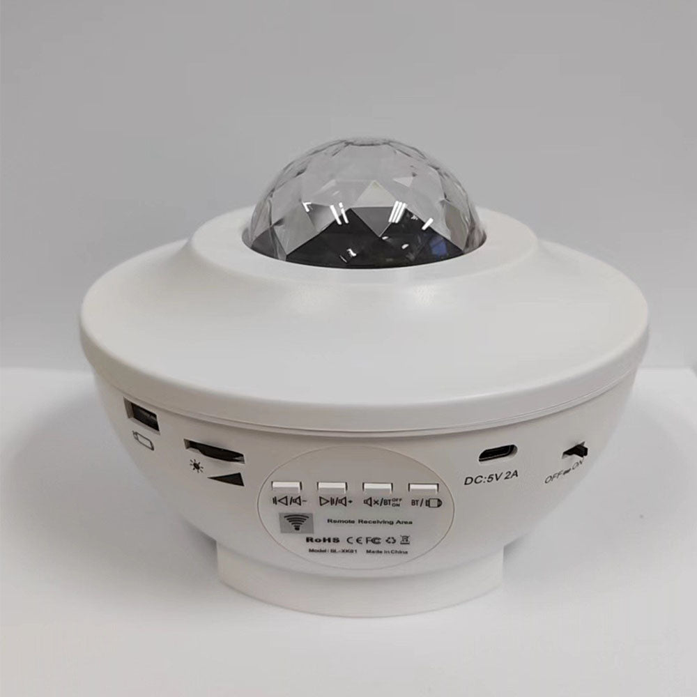10-Lighting Color Star Projector Light with Bluetooth Music and Rotating with Water Ripple Effect White
