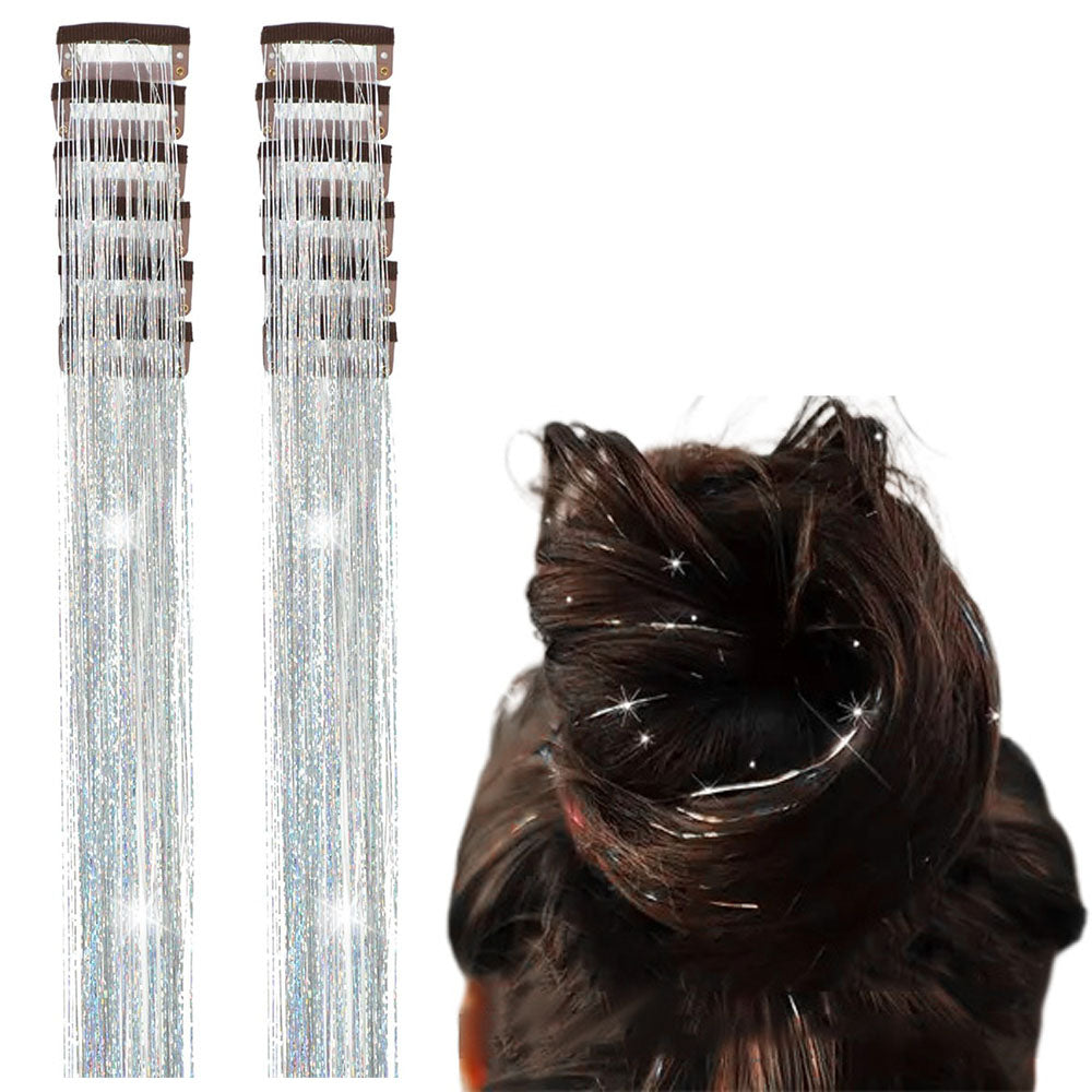 12-Piece Hair Tinsel Clip Kit Sparkly Fairy Hair Extensions for Glamorous Styling Silver