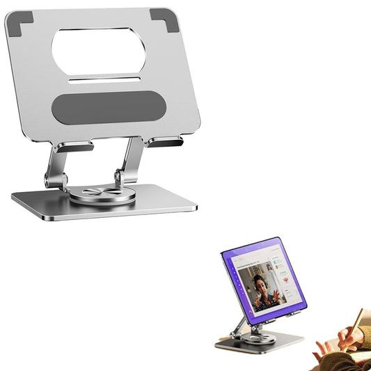 Foldable Aluminum Tablet and Phone Stand 360 Degree Rotatable Holder Silver