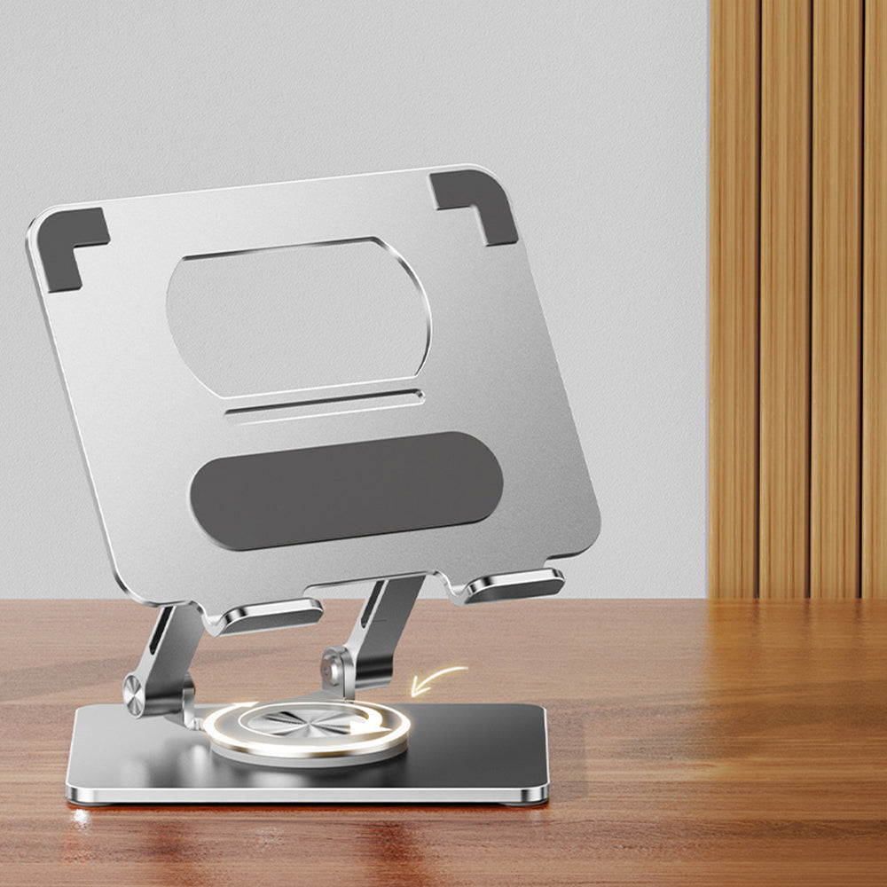 Foldable Aluminum Tablet and Phone Stand 360 Degree Rotatable Holder Silver