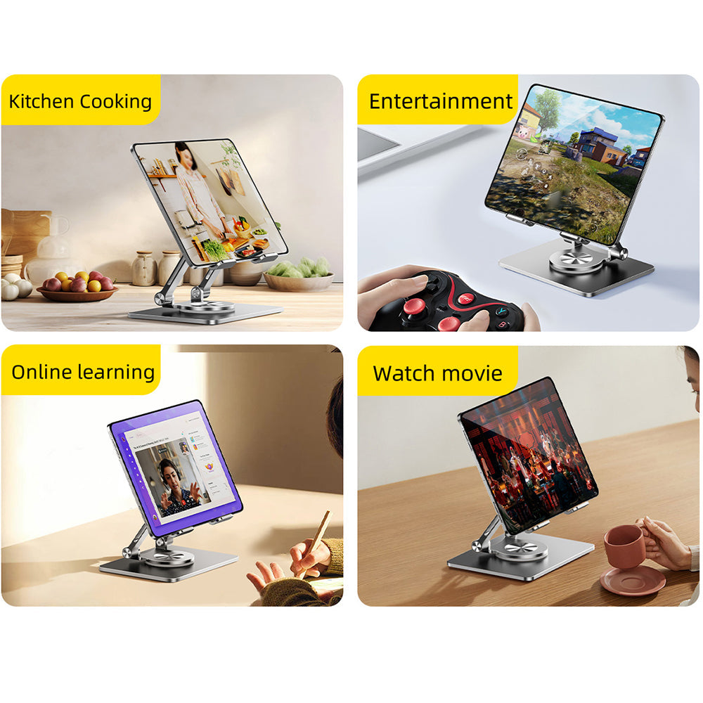 Foldable Aluminum Tablet and Phone Stand 360 Degree Rotatable Holder Silver