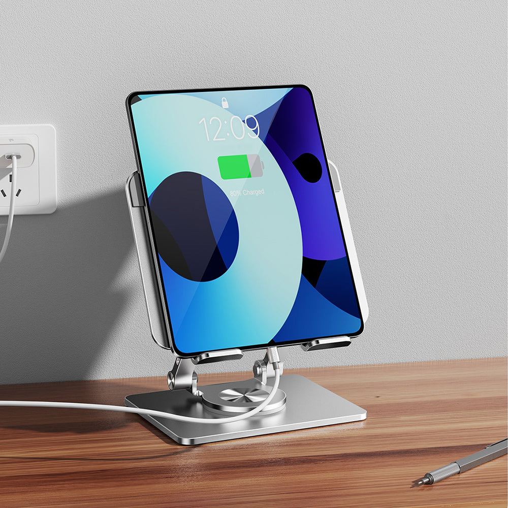 Foldable Aluminum Tablet and Phone Stand 360 Degree Rotatable Holder Silver