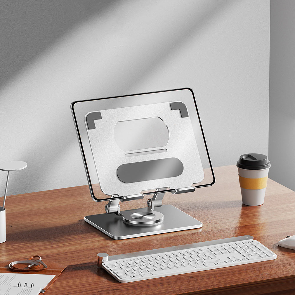 Foldable Aluminum Tablet and Phone Stand 360 Degree Rotatable Holder Silver