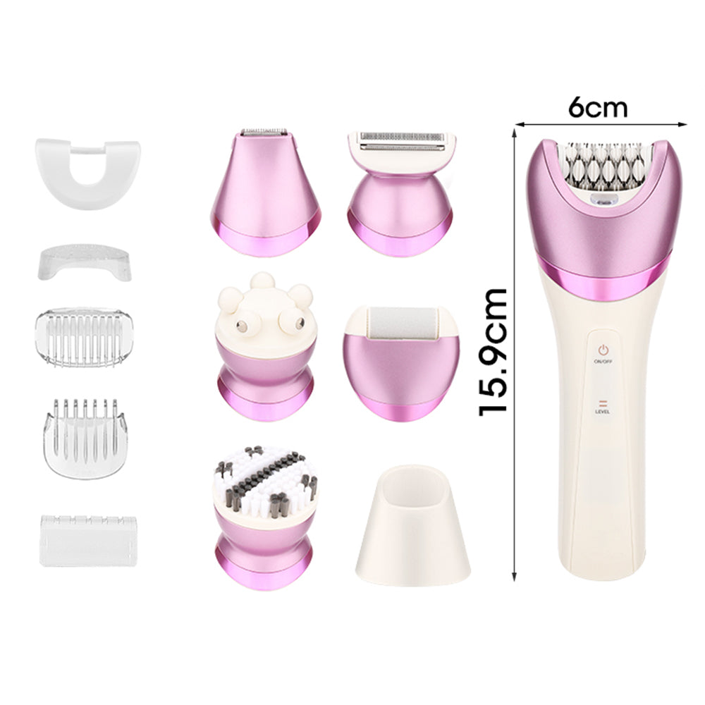 6-in-1 Painless Electric Shaver for Women Cordless Face Foot Body Hair Grooming Set Purple