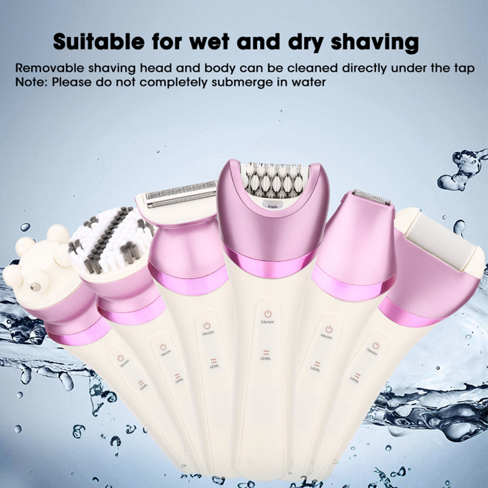 6-in-1 Painless Electric Shaver for Women Cordless Face Foot Body Hair Grooming Set Purple