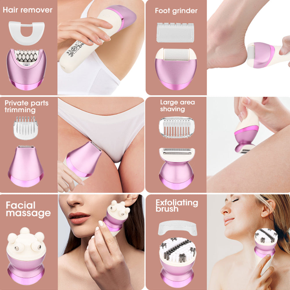 6-in-1 Painless Electric Shaver for Women Cordless Face Foot Body Hair Grooming Set Purple
