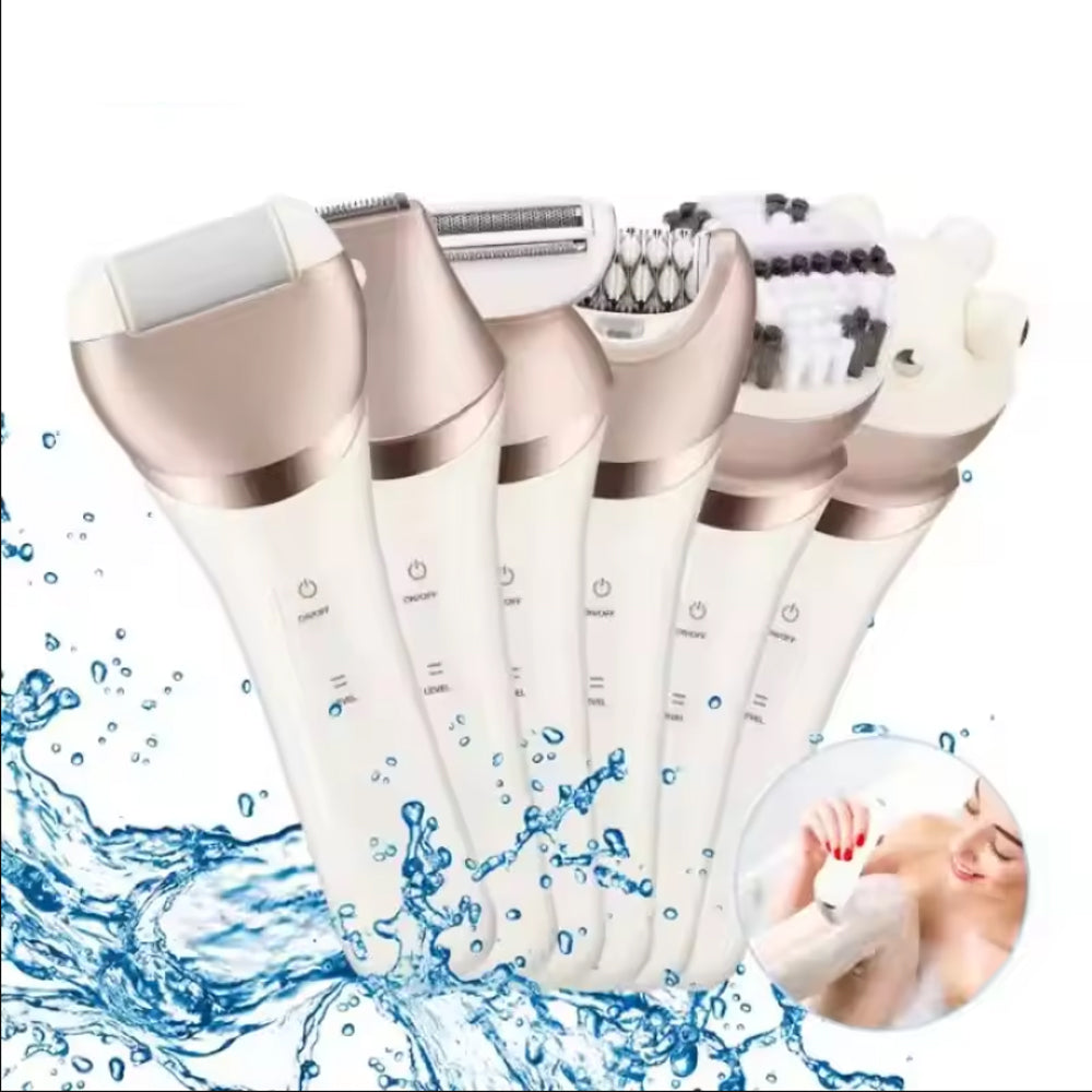 6-in-1 Painless Electric Shaver for Women Cordless Face Foot Body Hair Grooming Set Rose Gold