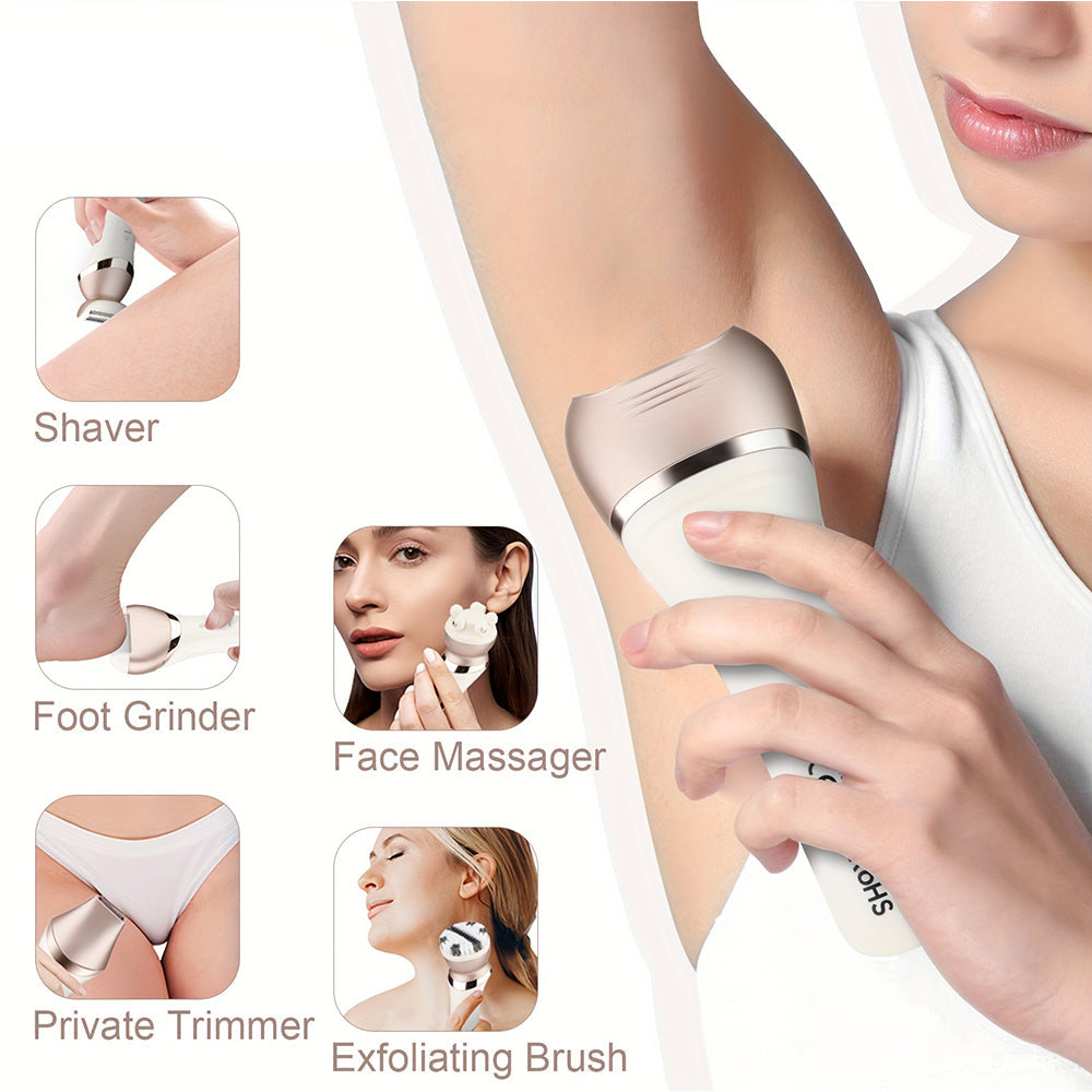 6-in-1 Painless Electric Shaver for Women Cordless Face Foot Body Hair Grooming Set Rose Gold