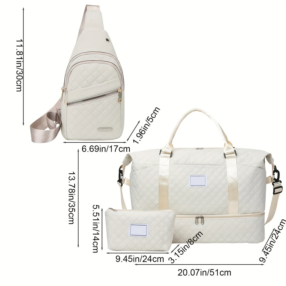 3 PCS Travel Duffle Bag Set with Shoe Compartment Beige