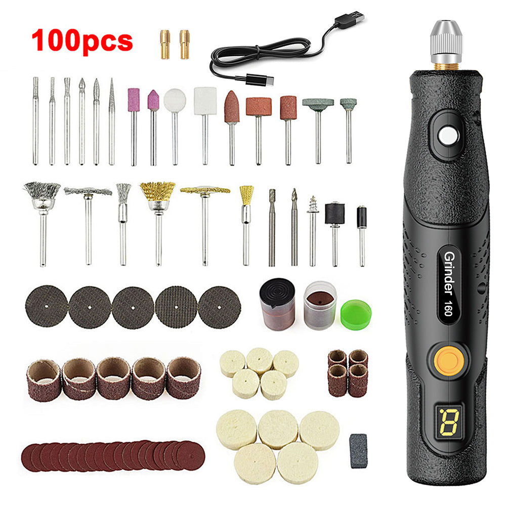 Mini Cordless Rotary Tool Kit for Polishing with 100 Accessories Black