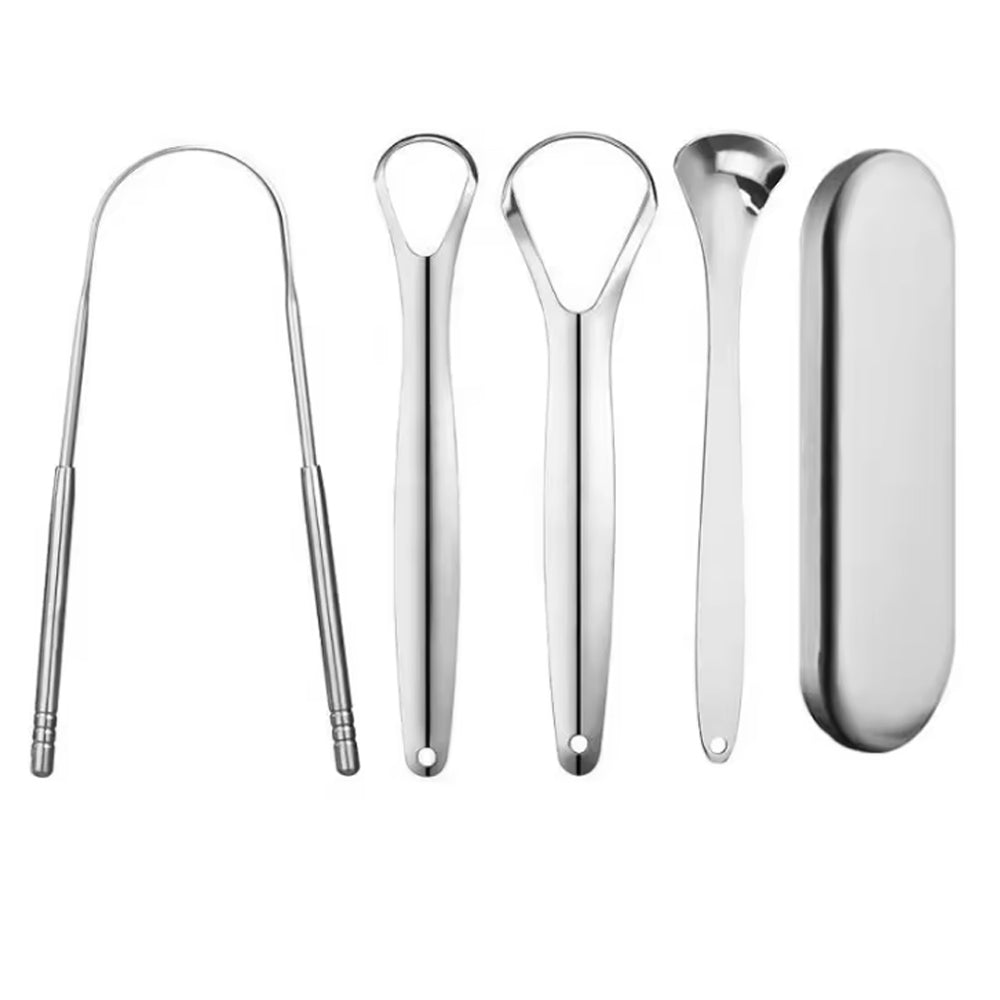 4Pcs Set Tongue Scraper with Storage Case Stainless Steel Tongue Cleaner for Oral Hygiene