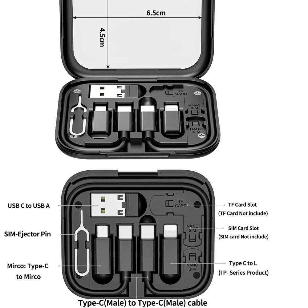 6-in-1 Cable Organizer Multifunctional Storage Box with Mirror for Travel Black