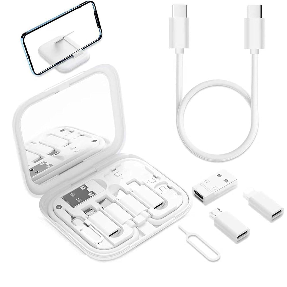6-in-1 Cable Organizer Multifunctional Storage Box with Mirror for Travel White