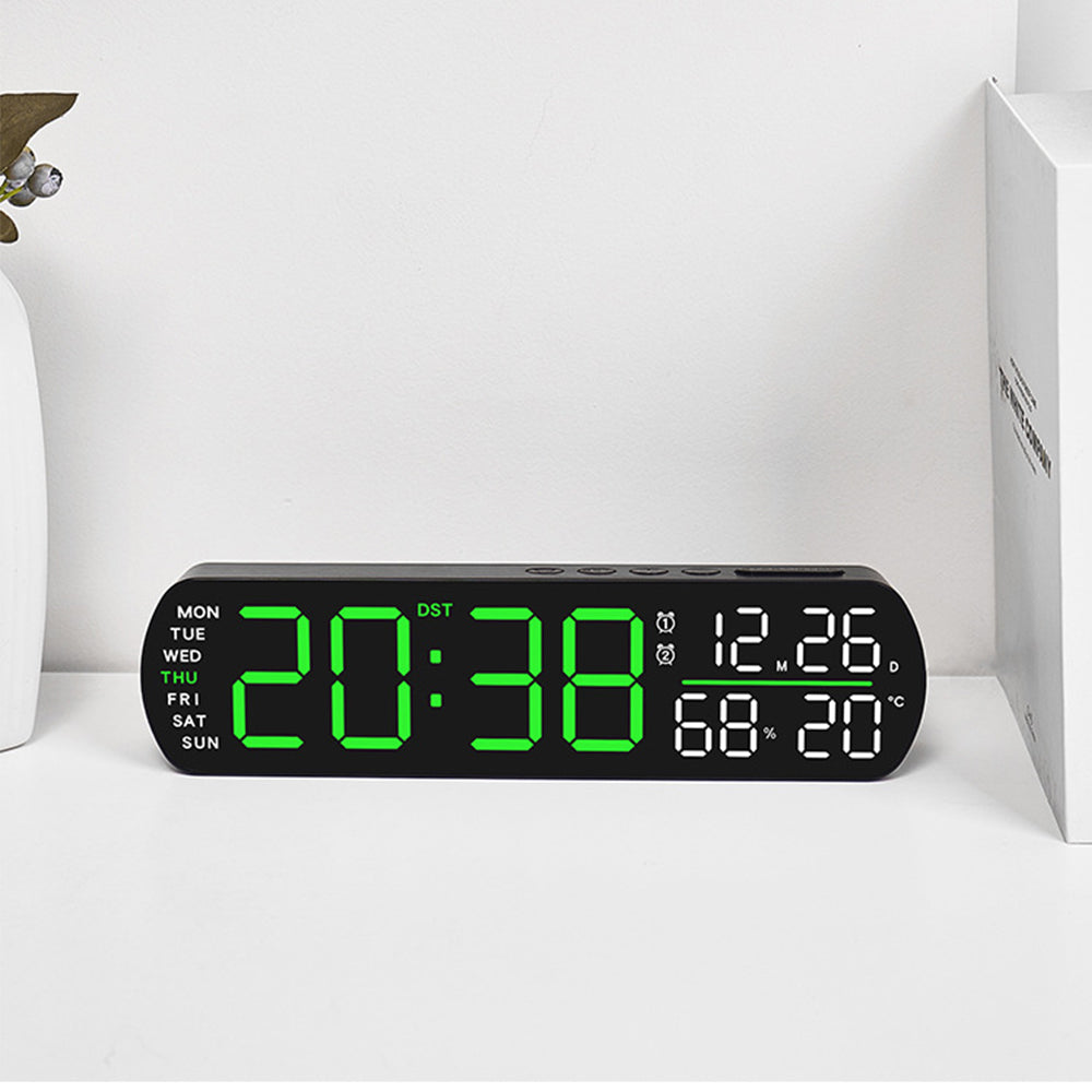 Digital Alarm Clock with LED Time and Temperature Humidity Display Black Shell