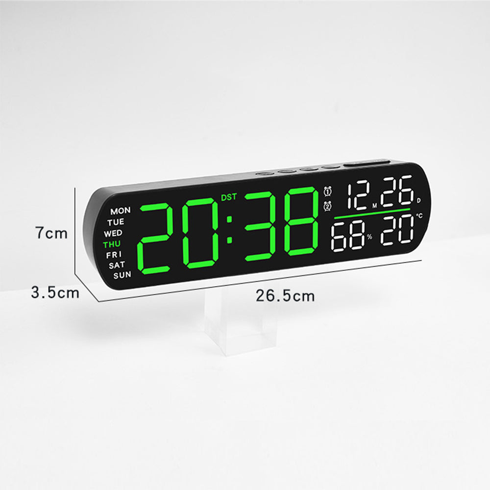 Digital Alarm Clock with LED Time and Temperature Humidity Display Black Shell