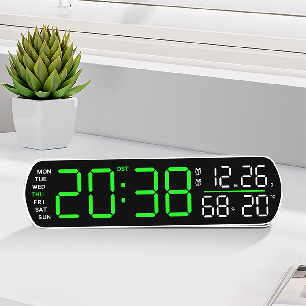 Digital Alarm Clock with LED Time and Temperature Humidity Display White Shell