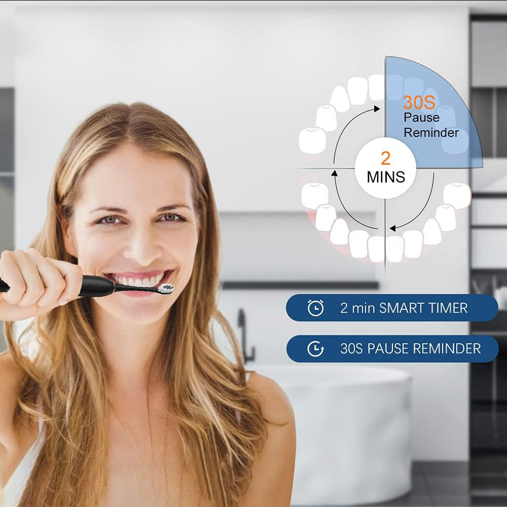 Electric Sonic Toothbrush Kit for Travel Trip Rechargeable Smart 6-Speed Toothbrush with 8 Heads Black