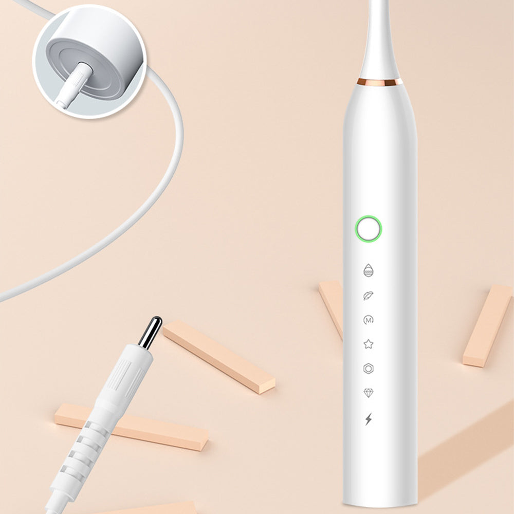 Electric Sonic Toothbrush Kit for Travel Trip Rechargeable Smart 6-Speed Toothbrush with 8 Heads White