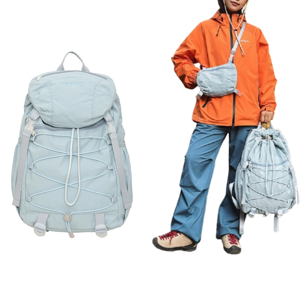 2-in-1 Hiking Backpack Set Packable Water Resistant Daypack with Small Pouch Blue