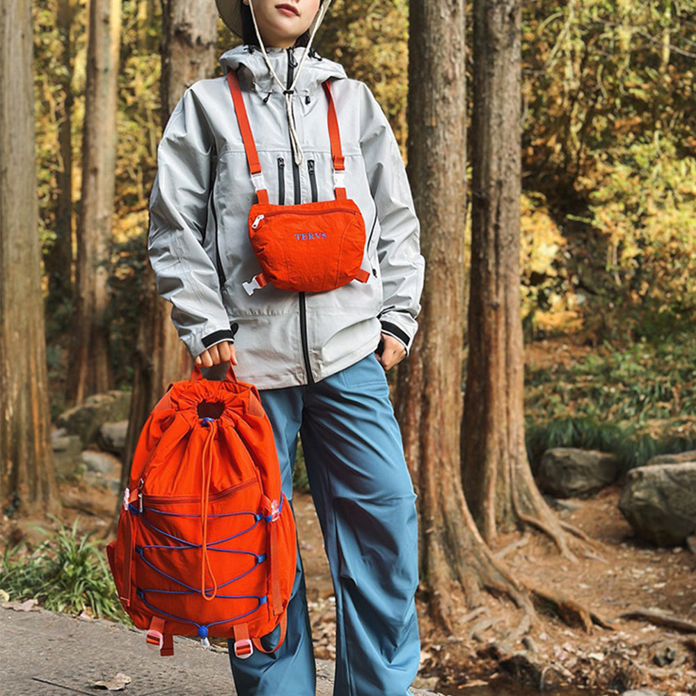 2-in-1 Hiking Backpack Set Packable Water Resistant Daypack with Small Pouch Orange