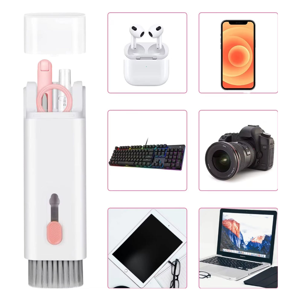 7-in-1 Brush Kit for Computer Keyboard Cleaning Headphones Phone Screen Pink