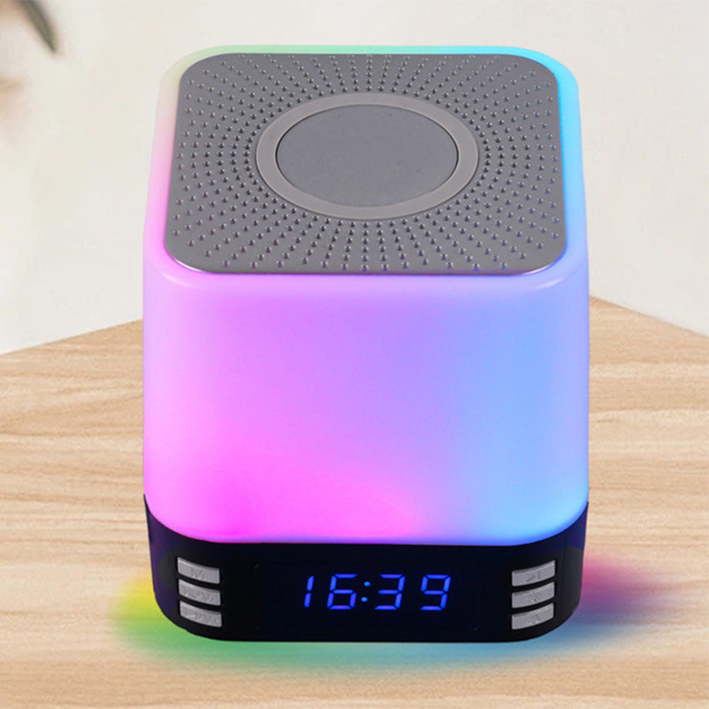 Multi-Purpose Bluetooth Speaker with 15W Fast Wireless Charging Function RGB LED Night Light Alarm Clock Black