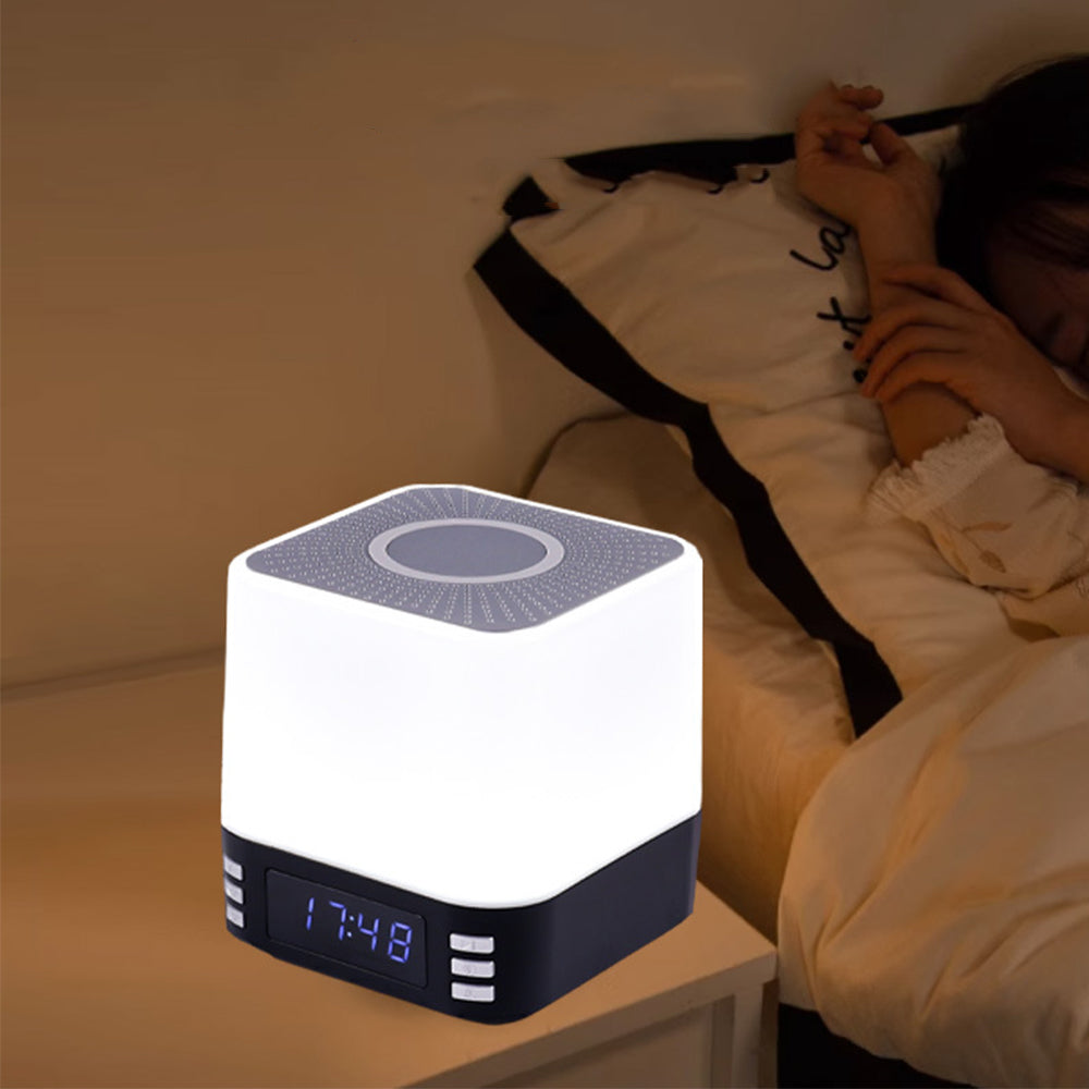 Multi-Purpose Bluetooth Speaker with 15W Fast Wireless Charging Function RGB LED Night Light Alarm Clock Black