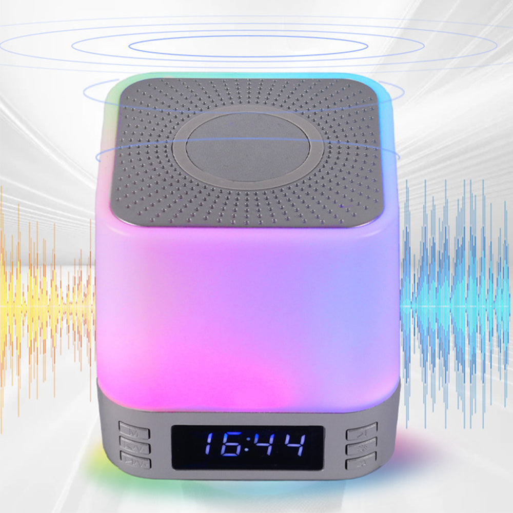 Multi-Purpose Bluetooth Speaker with 15W Fast Wireless Charging Function RGB LED Night Light Alarm Clock Silver