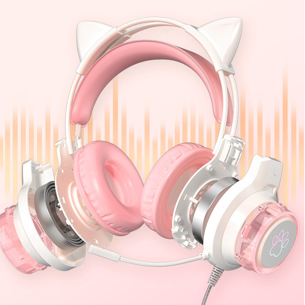 RGB Lighting Gaming Headset Cat Ear Headphone with Microphone Pink