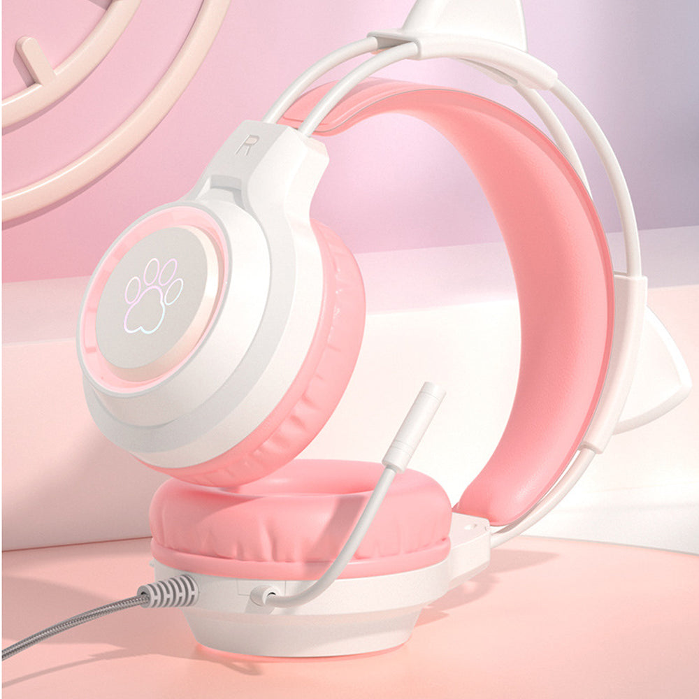 RGB Lighting Gaming Headset Cat Ear Headphone with Microphone Pink