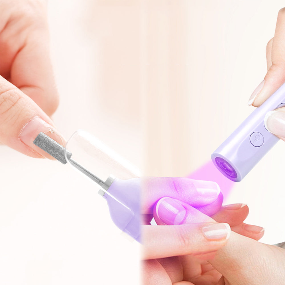 Rechargeable Electric Manicure and Pedicure Kit Cordless Nail Drill with LED Light for Natural/Acrylic Nails Purple