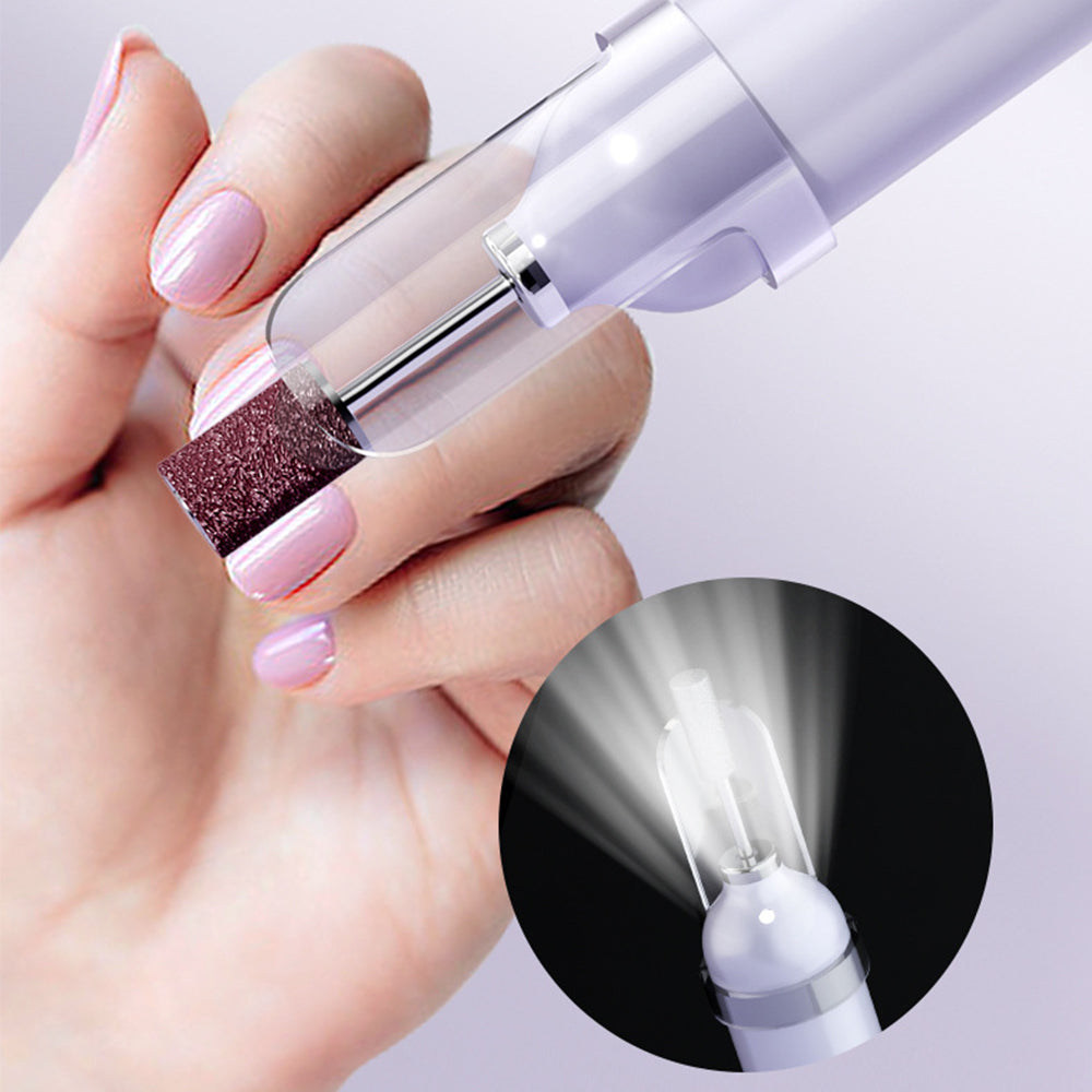 Rechargeable Electric Manicure and Pedicure Kit Cordless Nail Drill with LED Light for Natural/Acrylic Nails Purple