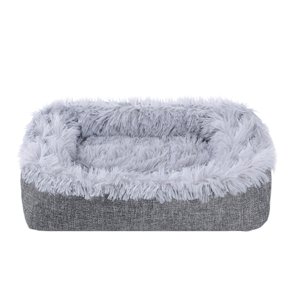 2-in-1 Soft Plush Pet Bed Warming Fluffy Mat for Cats Small Dogs Grey