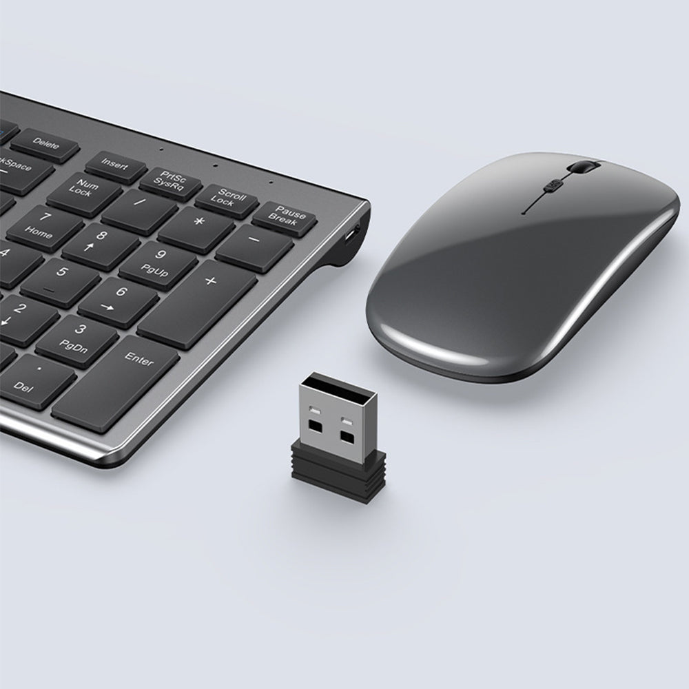 Slim Rechargeable Bluetooth Wireless Keyboard and Mouse Set Triple Mode Low Noise Portable for Multi-Device Use