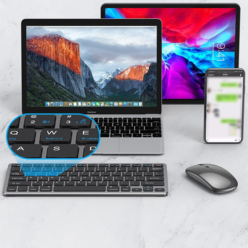 Slim Rechargeable Bluetooth Wireless Keyboard and Mouse Set Triple Mode Low Noise Portable for Multi-Device Use