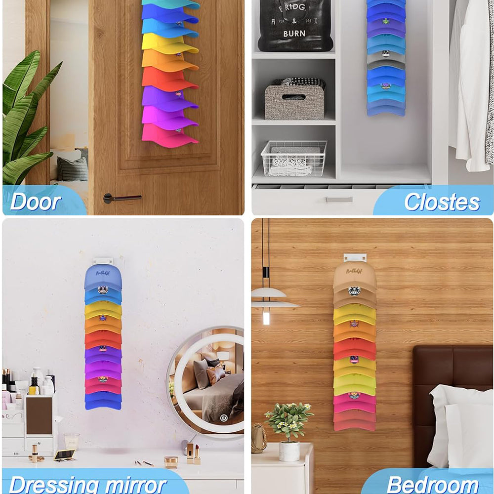 Multi-Tier Baseball Cap Organizer Wall Mounted Hat Storage Rack Display Holder White