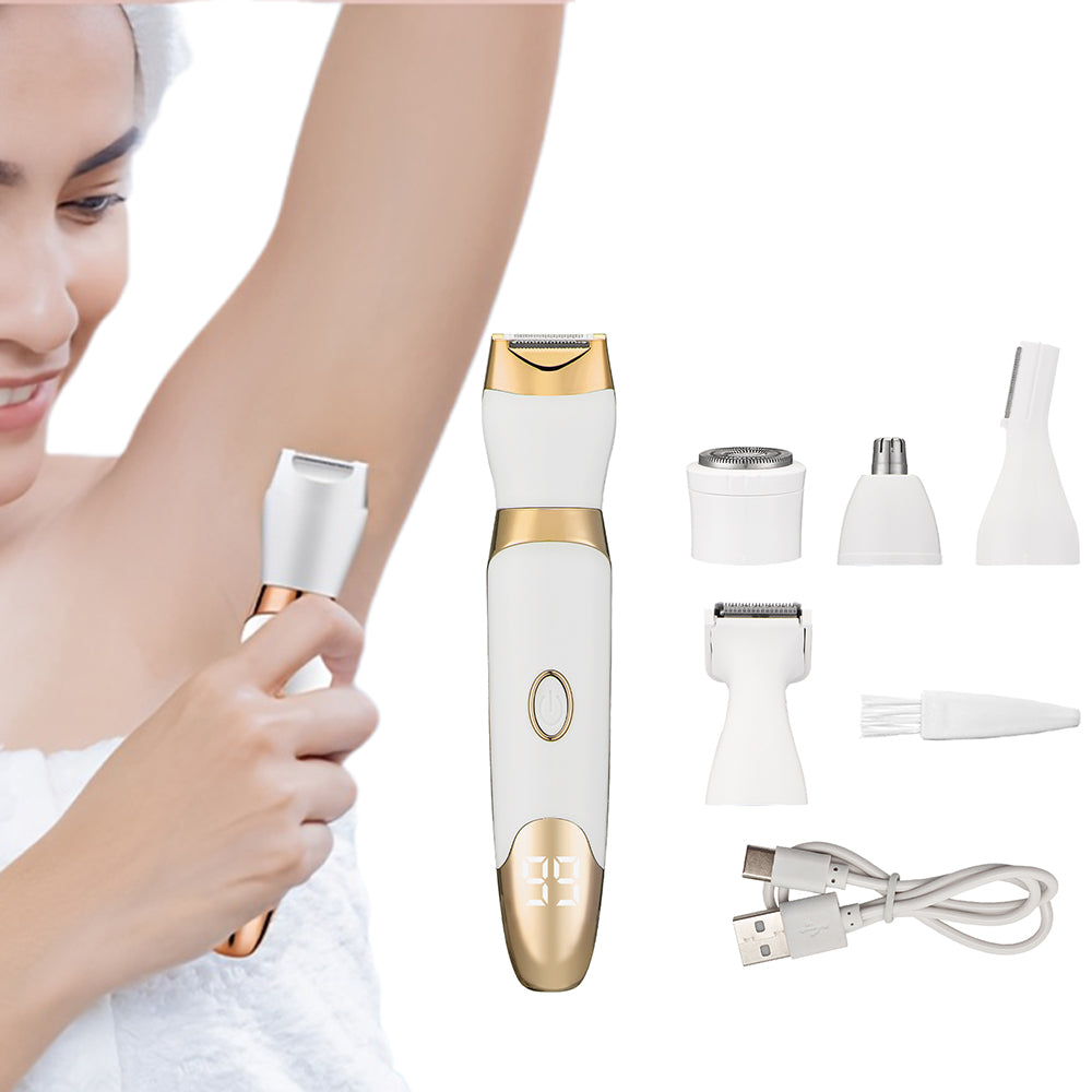 5 in 1 Rechargeable Electric Shaver with LED Display Hair Trimmer for Women Gold
