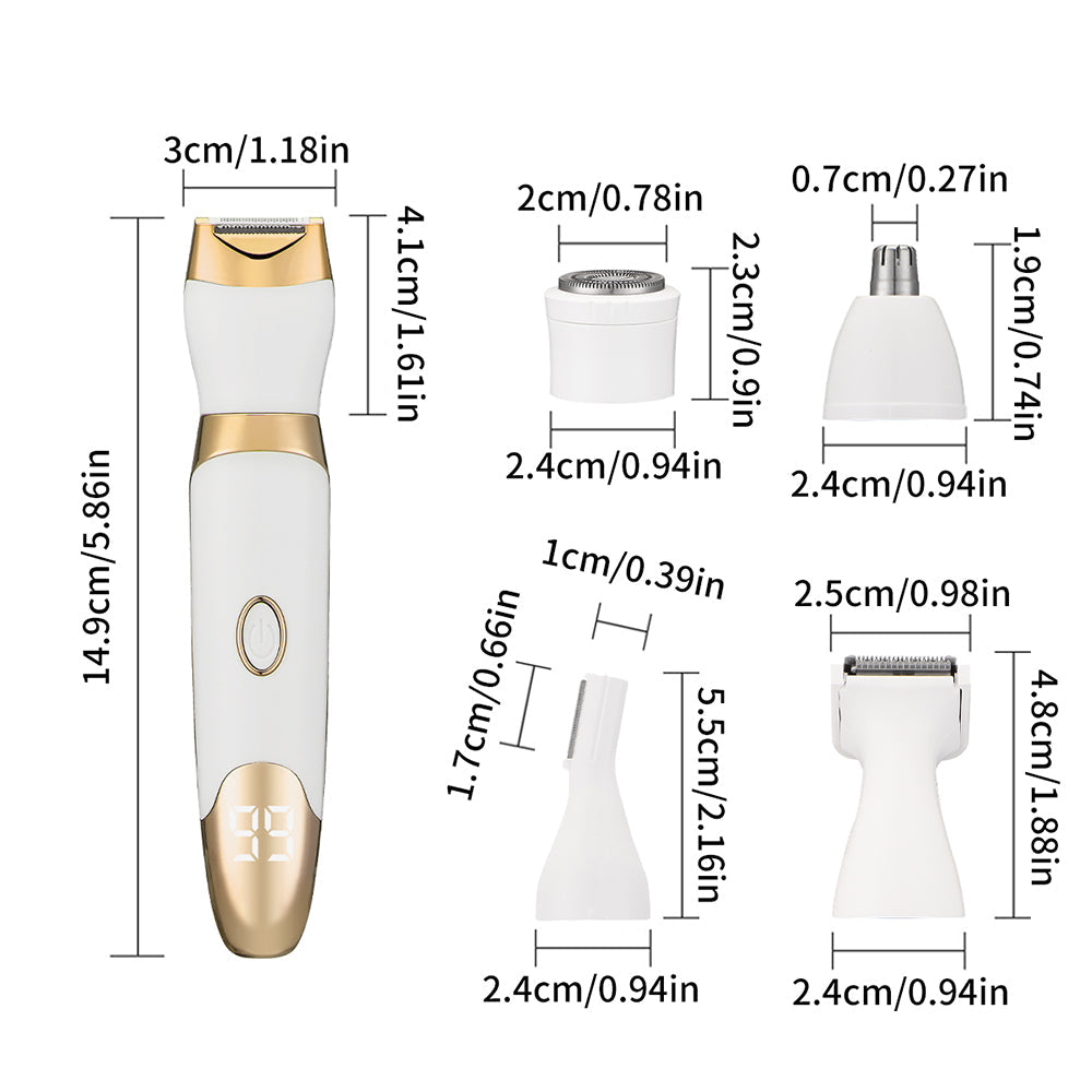 5 in 1 Rechargeable Electric Shaver with LED Display Hair Trimmer for Women Gold