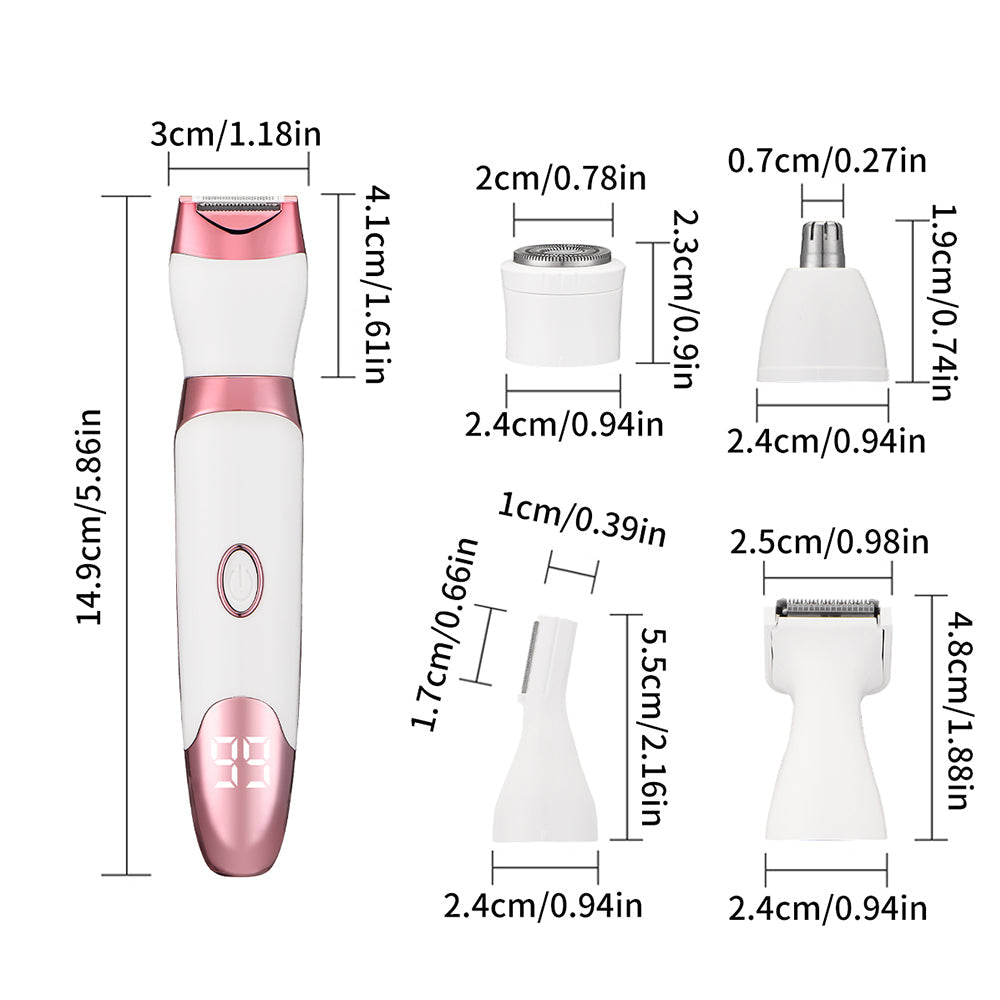 5 in 1 Rechargeable Electric Shaver with LED Display Hair Trimmer for Women Pink