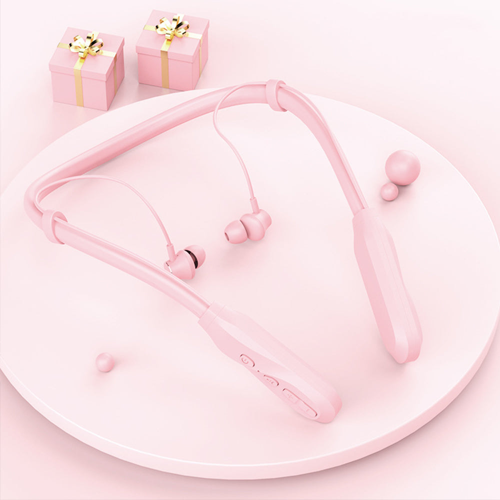 100 Hour Neckband Bluetooth Headphones Noise Cancelling English Version Pink