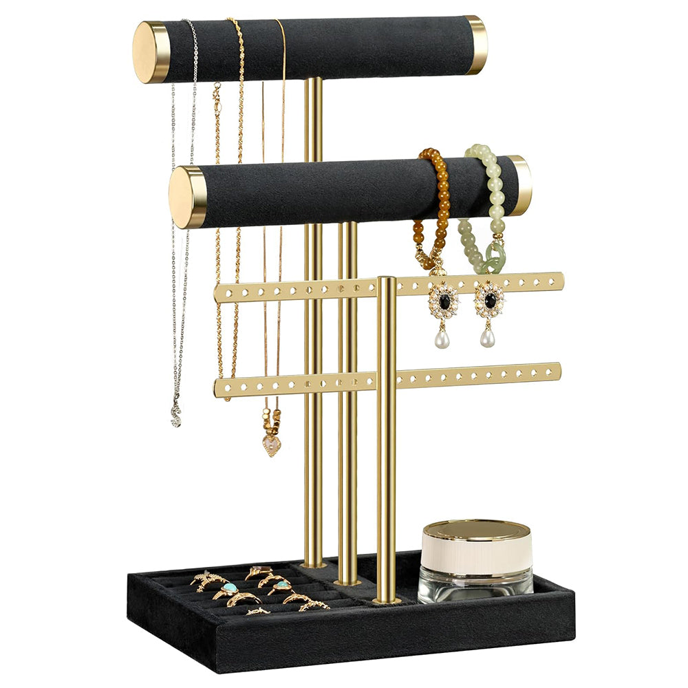 3-Tier Metal Jewelry Display Stand Necklace Earring Organizer with Detachable Arms