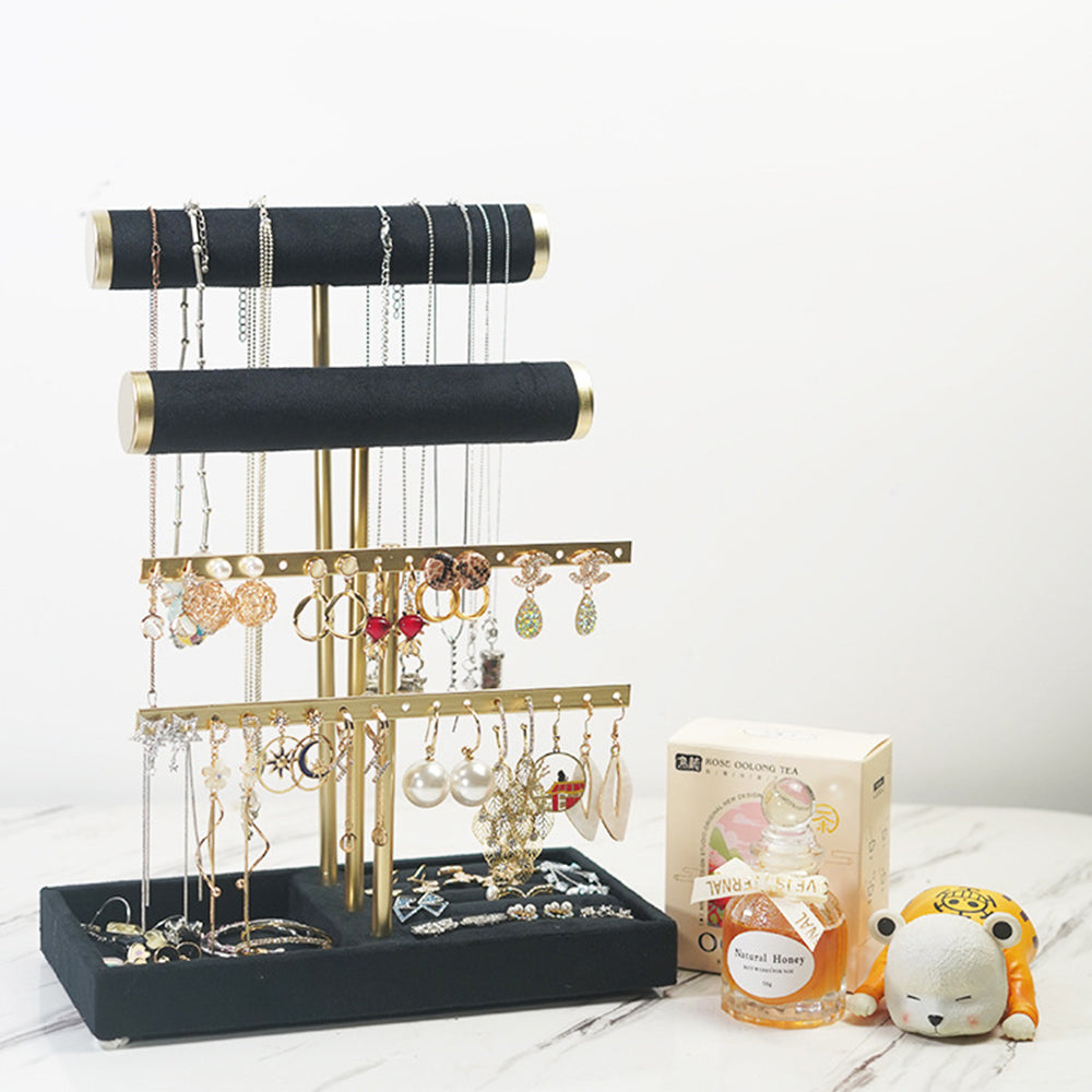 3-Tier Metal Jewelry Display Stand Necklace Earring Organizer with Detachable Arms
