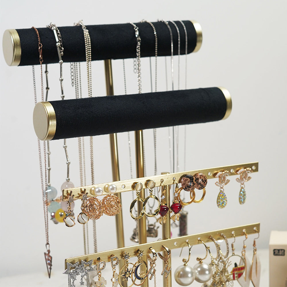 3-Tier Metal Jewelry Display Stand Necklace Earring Organizer with Detachable Arms