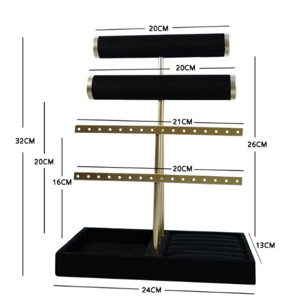 3-Tier Metal Jewelry Display Stand Necklace Earring Organizer with Detachable Arms